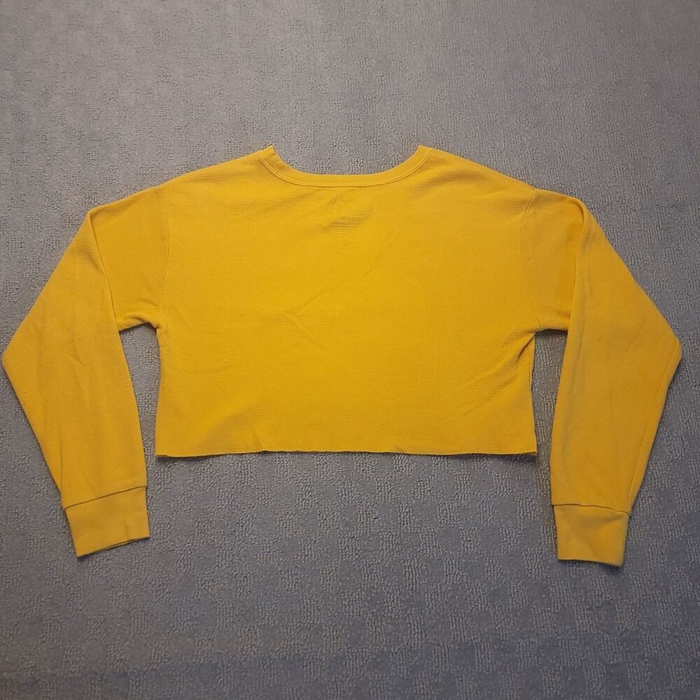Def Leppard Shirt Women M  Yellow Cropped Thermal Studded 80's Rock Graphic - Picture 2 of 7